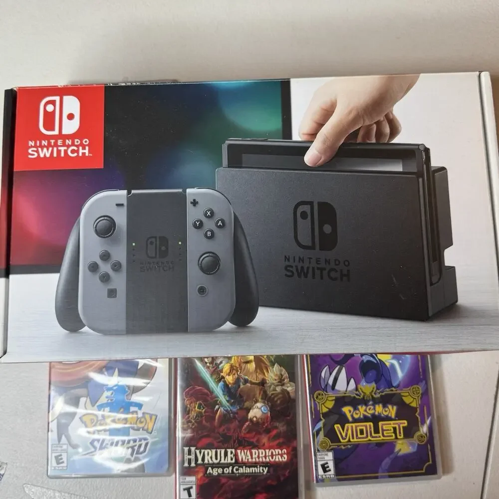 Nintendo Switch Console Bundle Neon Blue Red 6 Games Dock Case Joy-Con Grip Test